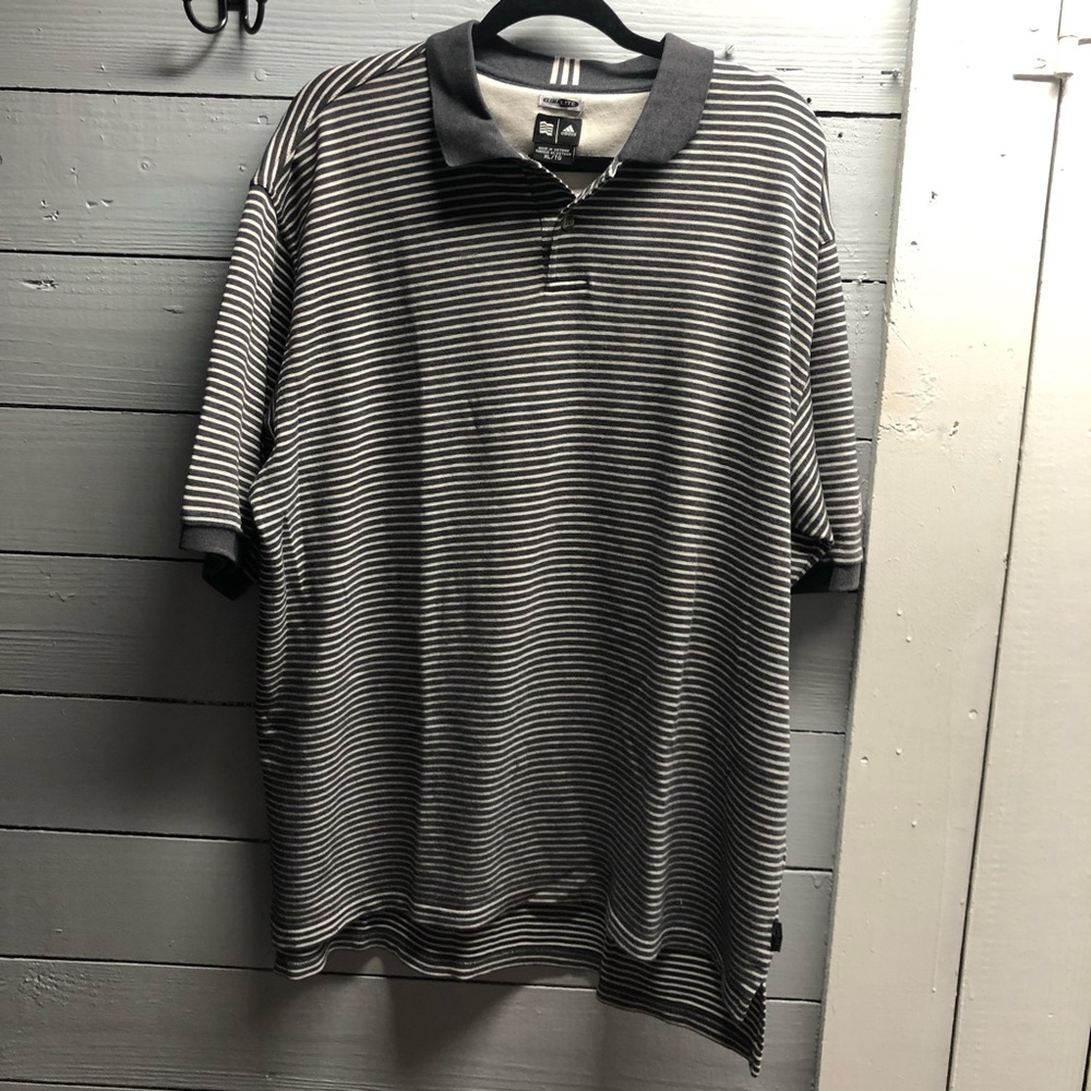 Adidas Mens Climalite Short Sleeve Polo Shirt Gray and White Stripe XLarge